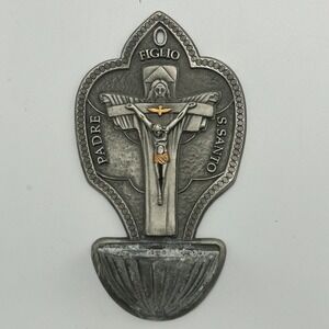 Vintage Holy Water Font Corpus Padre Figlio Santo Stoup Crucifix Bless Catholic
